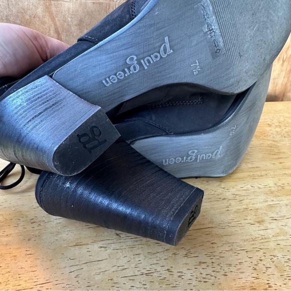 Paul Green Open Toe Black Perforated Sling Back Block Heel Shoe - Picture 7 of 11